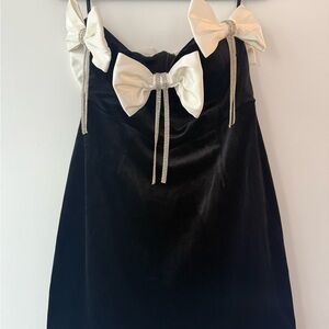 Fashion Nova Black Mini Dress with White Bow Accents